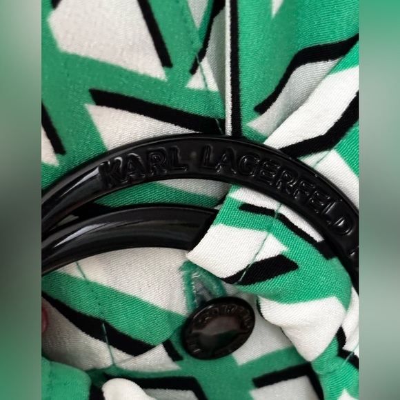 Karl Lagerfeld Paris Green White V-Neck Print Belted Shirt Dress Size 12 - Picture 5 of 12